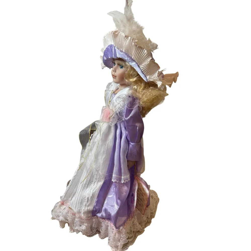 J Misa Collection Porcelain Doll Purple Dress with Hat - Picture 5 of 12